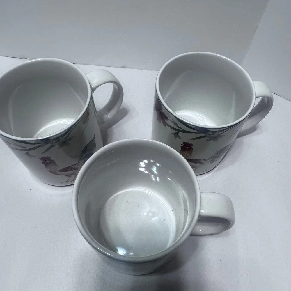 Coventry Spring Rooster coffee mugs set of 3 multi colored farmhouse tea cups